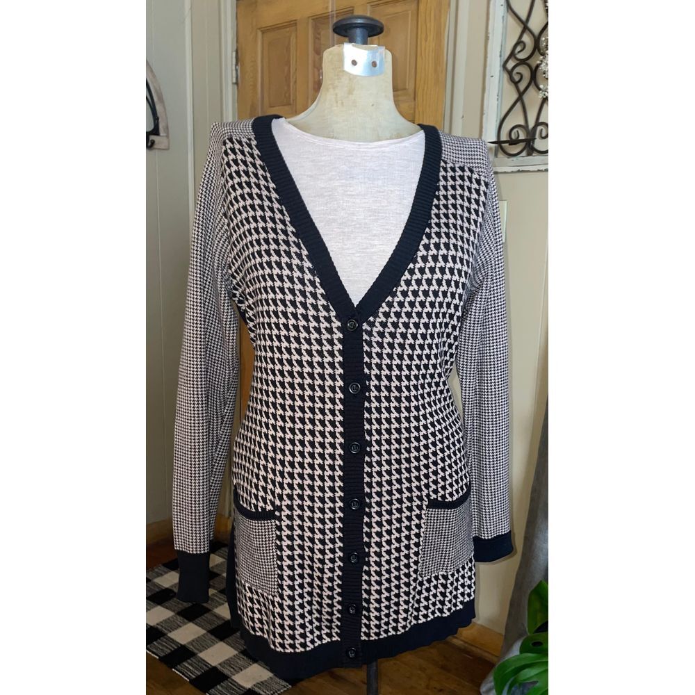 Styled By Joe Zee V-Neck‎ Houndstooth Button Cardigan Size | M